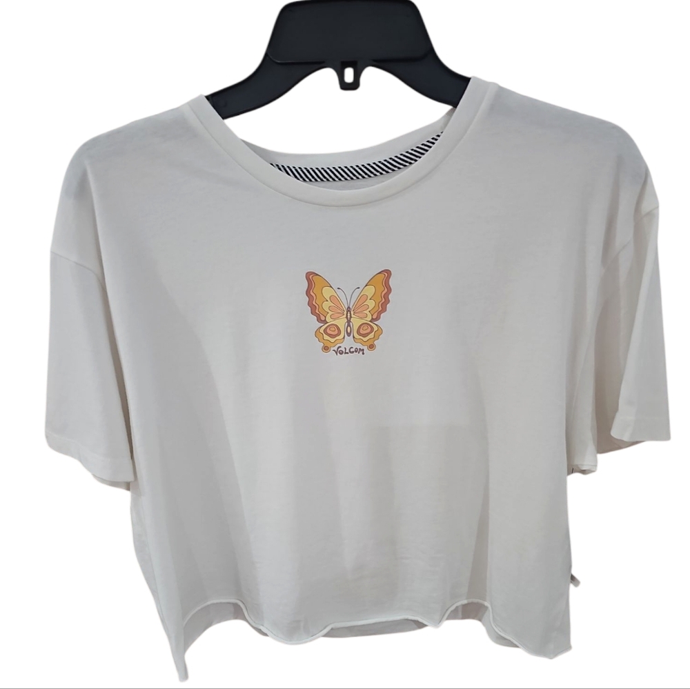 The Volcom Womens Sun Keep Trim T-Shirt in White  Sz M  NWT - Picture 3 of 9